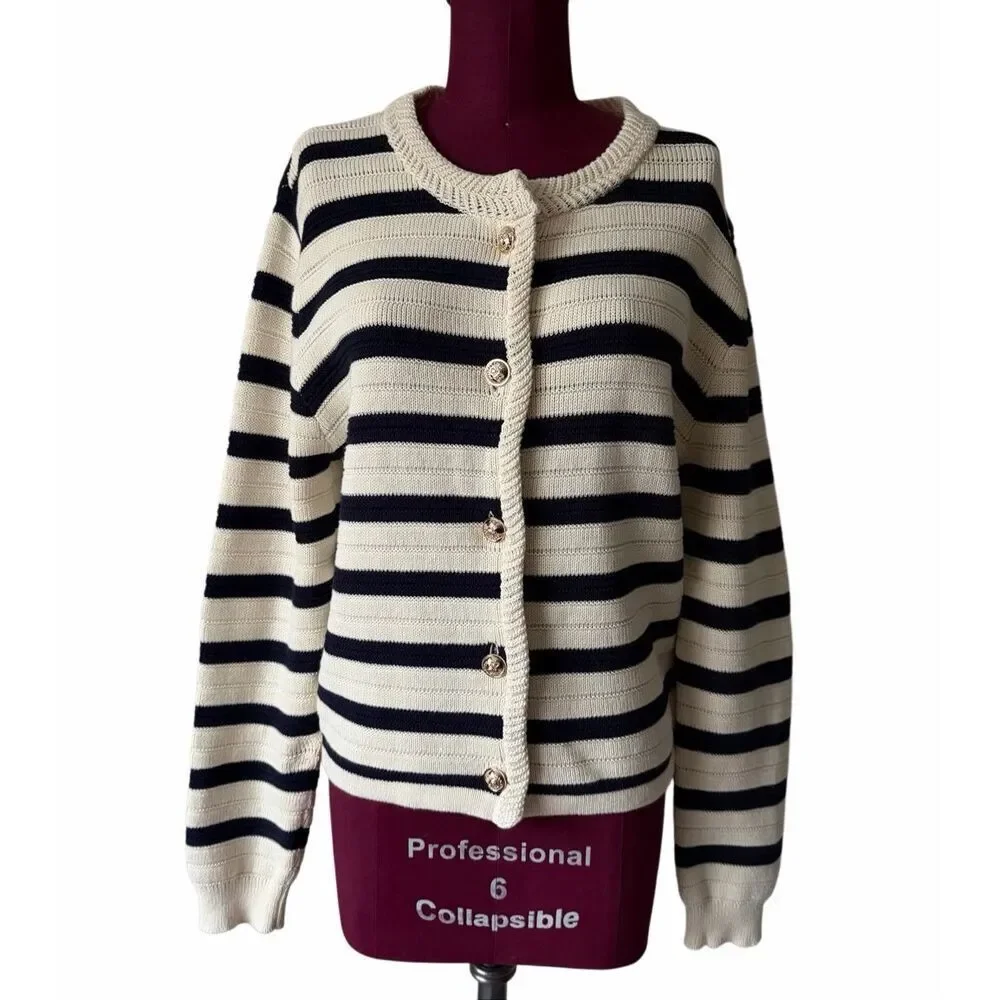 Anthropologie JOHN & JENN Jacket Camille Striped Cream Navy Large‎